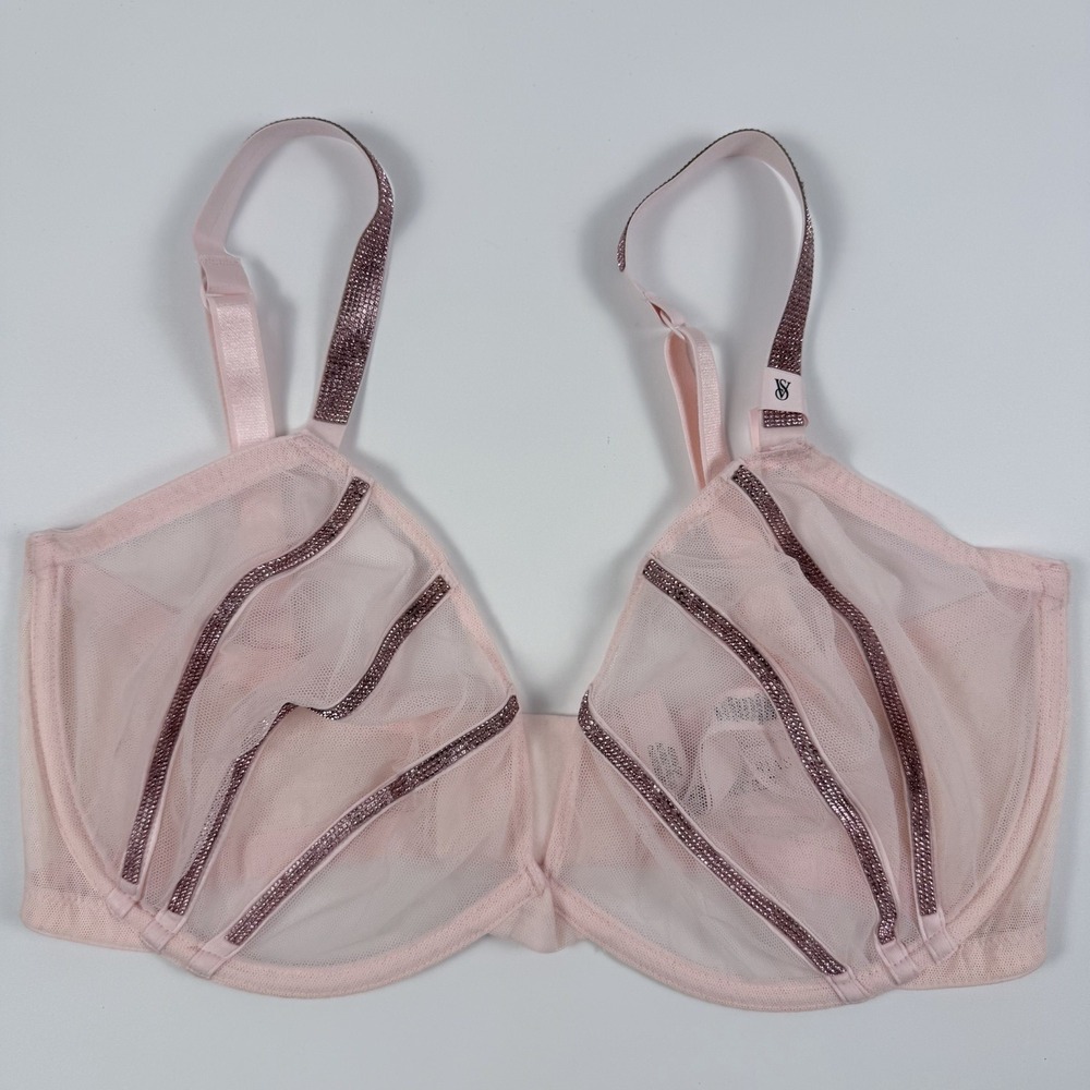 Victoria's Secret Very Sexy Shine Strap Mesh Demi Low Cut Bra 34DDD Pink NWT